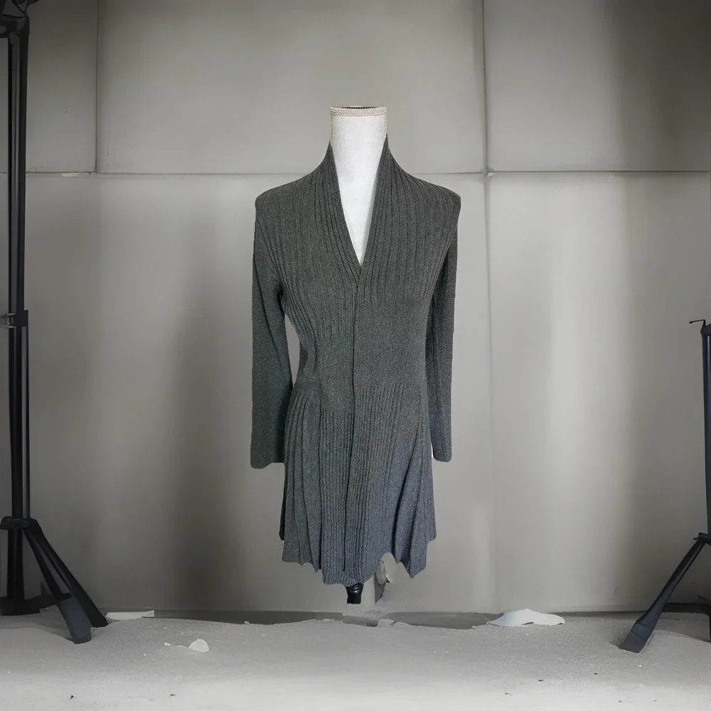 Magnolia Grace‎ HERSHA Gray Ribbed Knit Lightweight Cardigan Sweater Small NWT